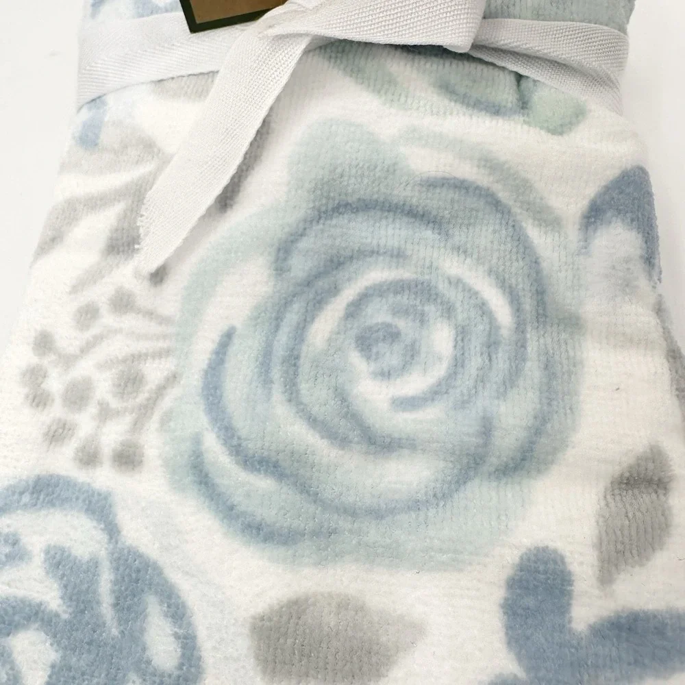 NWT Deborah Connolly Blue Green Grey Floral Flowers Rose Hand Towels